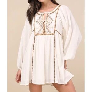 NWT Lulus Exceptionally Dreamy Ivory Embroidered Mini Shift Dress‎ Large